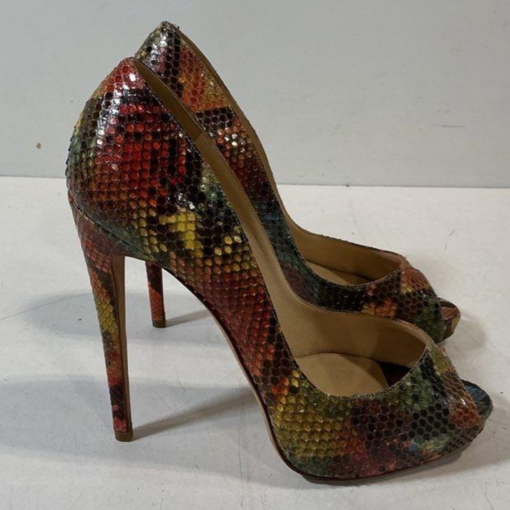 Women’s Alexandre Birman Multicolor Snakeskin Peep Toe Pumps Heels Size 39.5